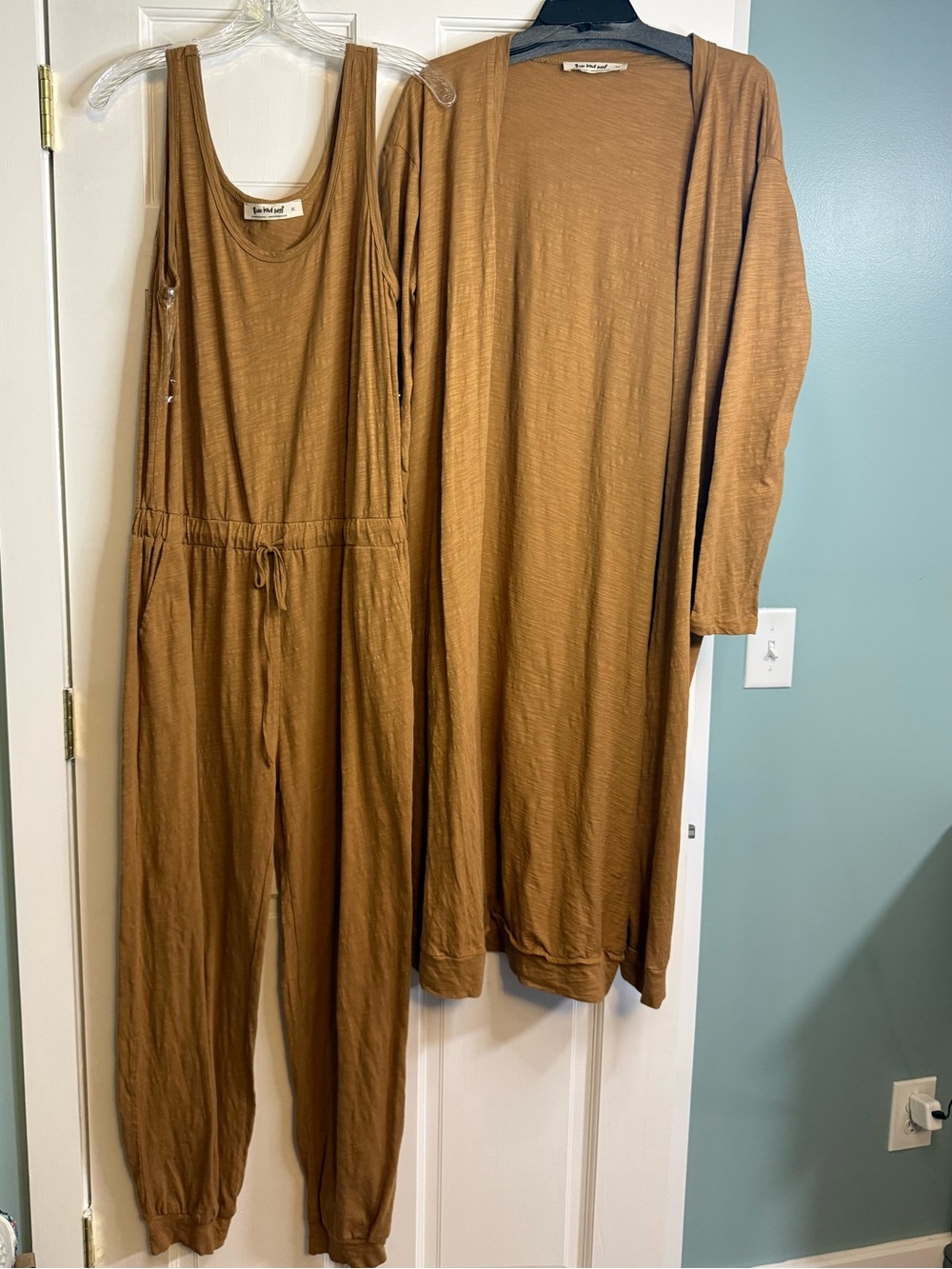 Soft Knit Brown Jumpsuit with Drawstring Waist - Picture 3 of 4